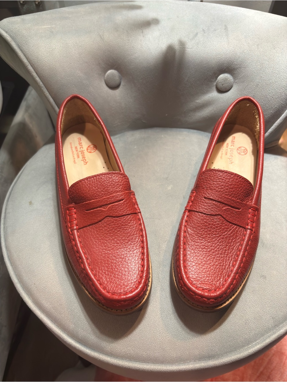 Marc Joseph Red Pebbled Leather Penny Loafers